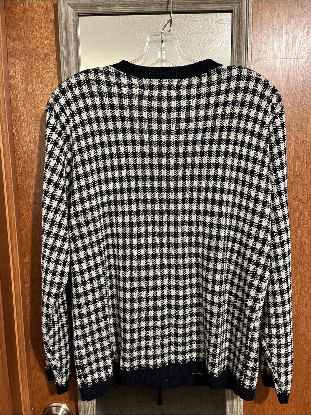 Vintage Navy & White Houndstooth Knit Cardigan Sweater - Picture 3 of 4